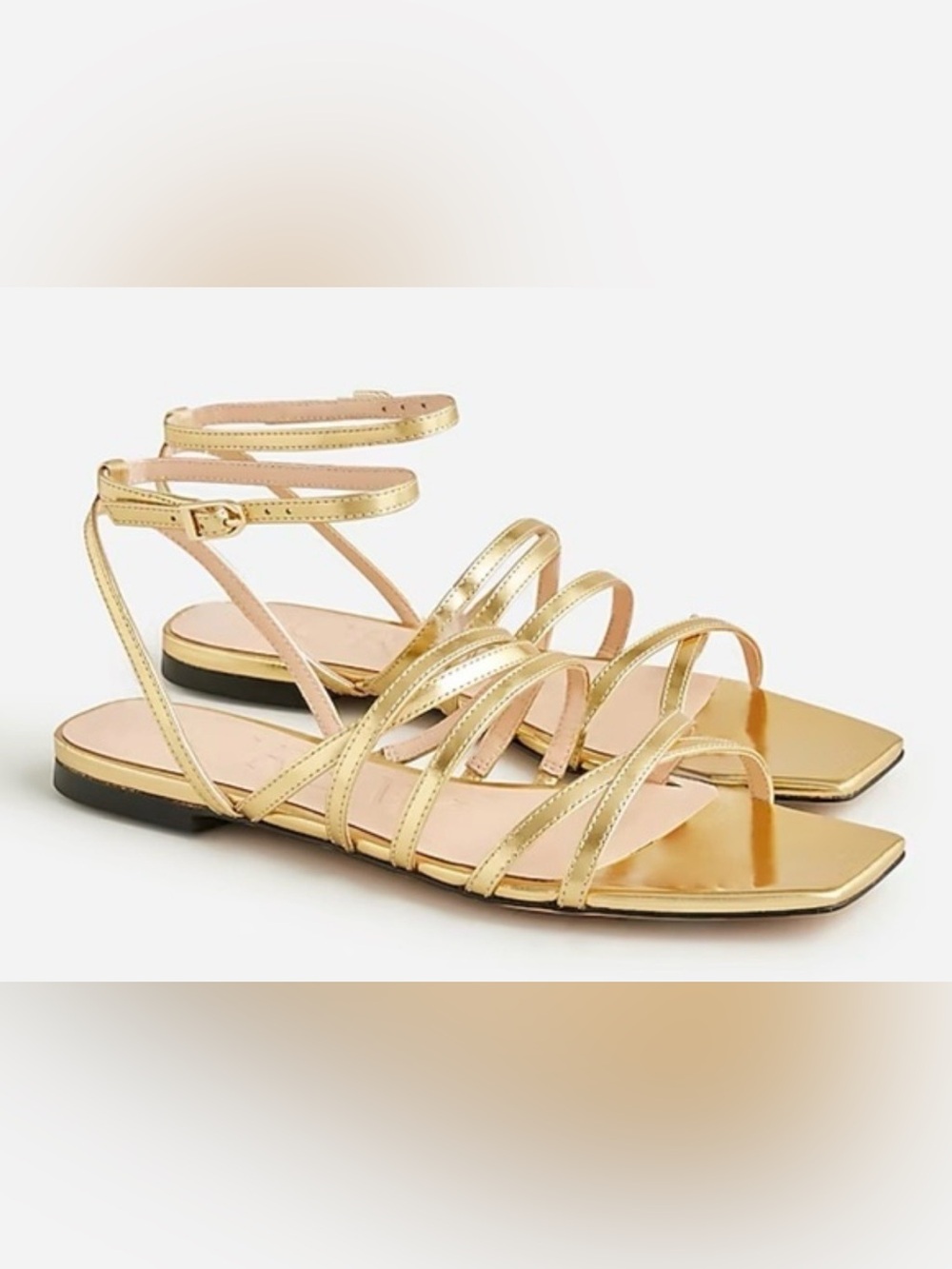 J. Crew Metallic Gold Multi-Strap Square-Toe Sandals - Picture 1 of 6